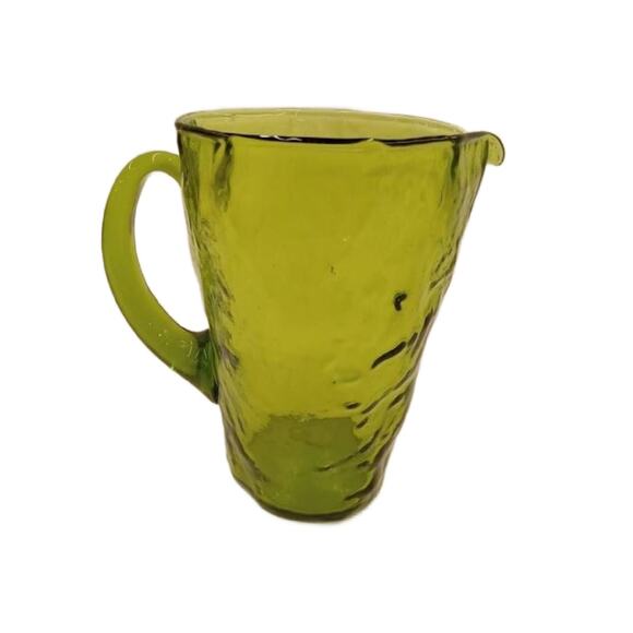 Vintage Green Crinkle Glass Pitcher by Morgantown Glass, Tijuana Pattern - Picture 5 of 6